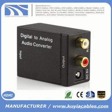 Conversor de áudio Analógico para Digital, R / L analógico para Toslink Amplificador de alto-falante de áudio coaxial